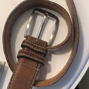 Allen Edmonds Brown Leather Belt with Silver Buckle